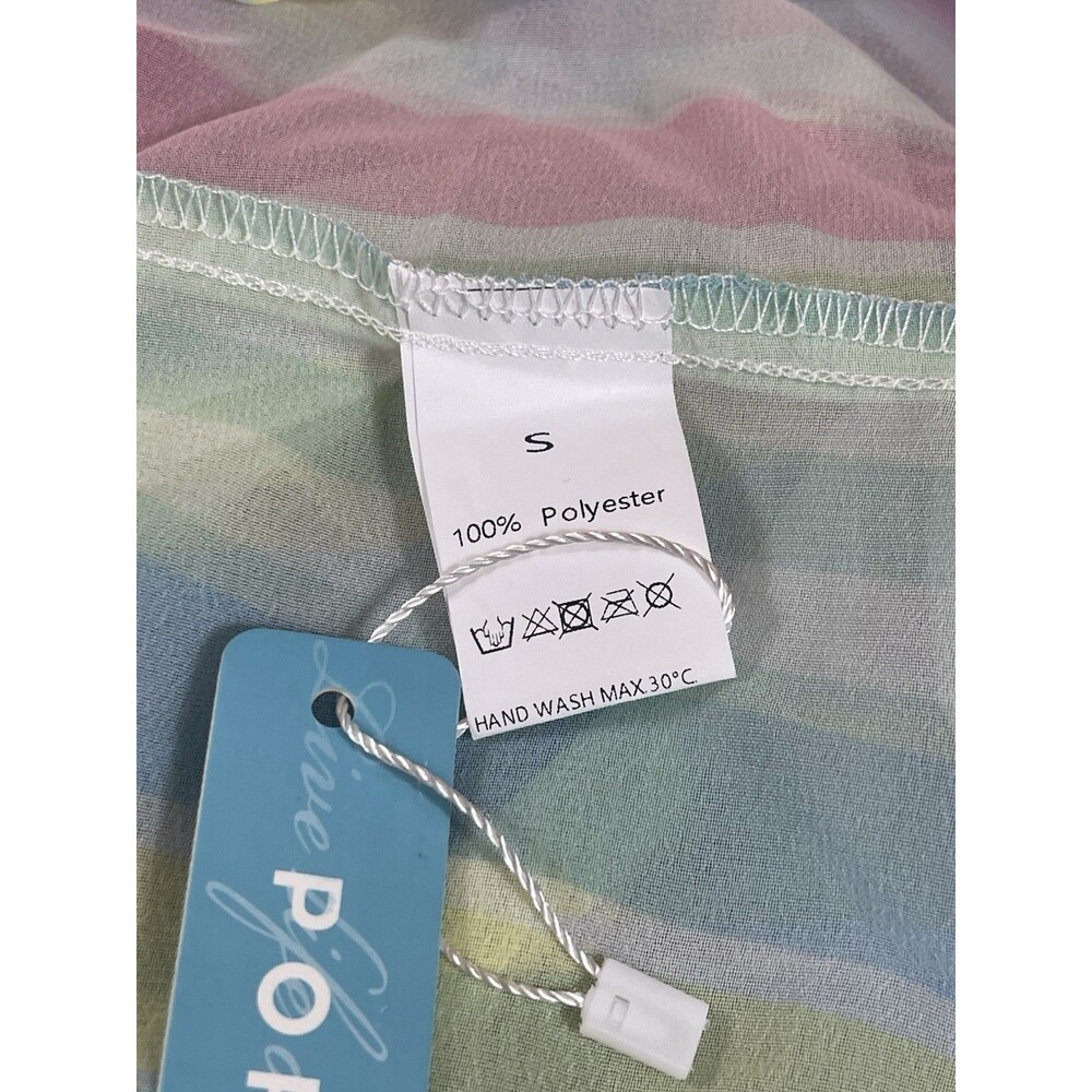 NWT Pastel Stripe Maxi Dress Cottage Coquette Beachy Tiered Tie Back Sundress S - Picture 8 of 15